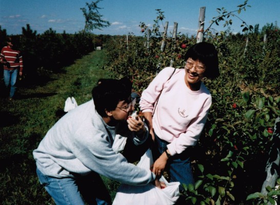GuoGang took this picture for Shipeng and me many years ago (in montreal) when we took a field trip to pick apple.